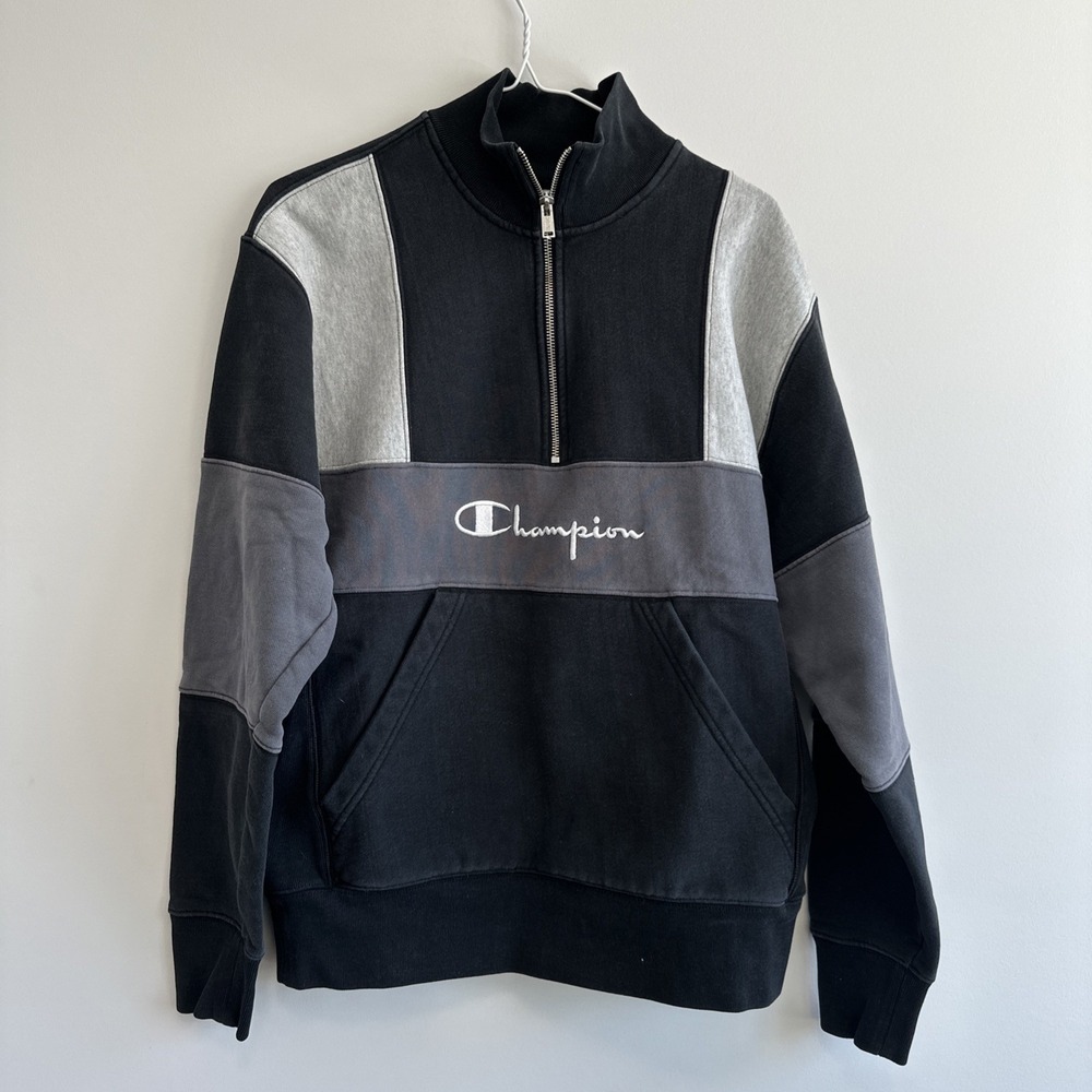 Champion Men's Black & Gray Half-Zip Pullover Sweatshirt